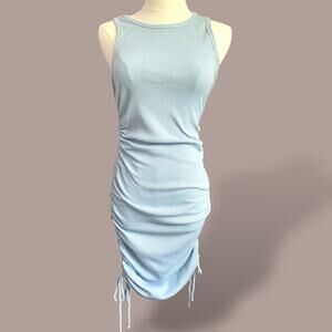 Forever 21 Light Blue Ribbed Side Ruched Bodycon Dress - Size M
